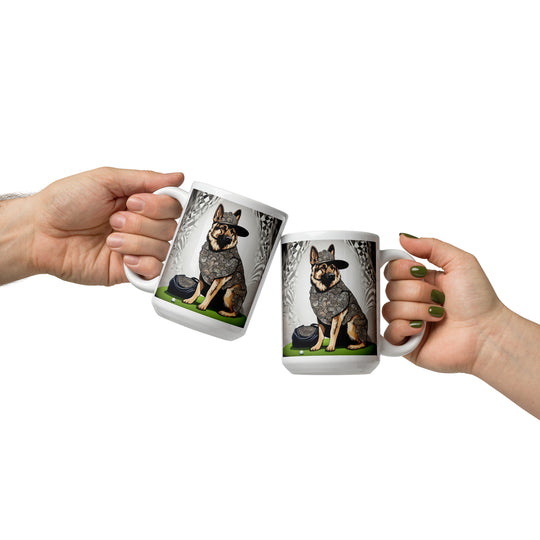 German Shepherd Golfer- White glossy mug V11