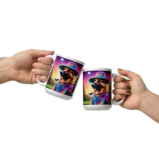 German Shepherd Golfer- White glossy mug V13