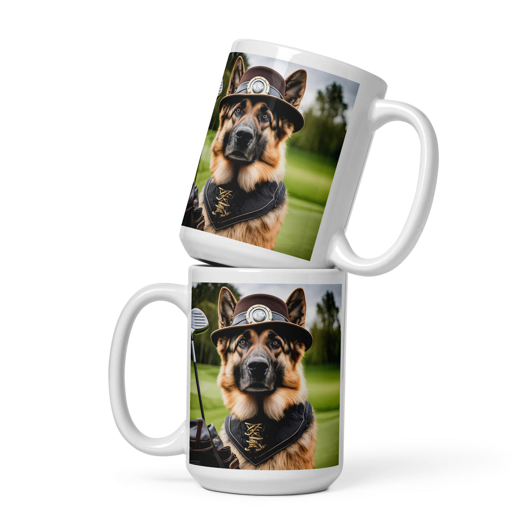 German Shepherd Golfer- White glossy mug V16