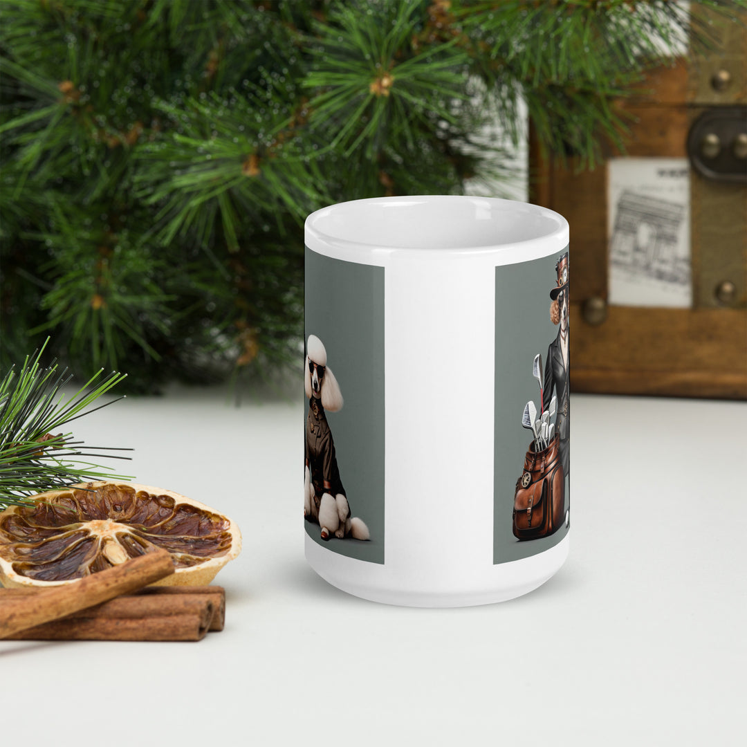 Poodle Golfer- White glossy mug V6