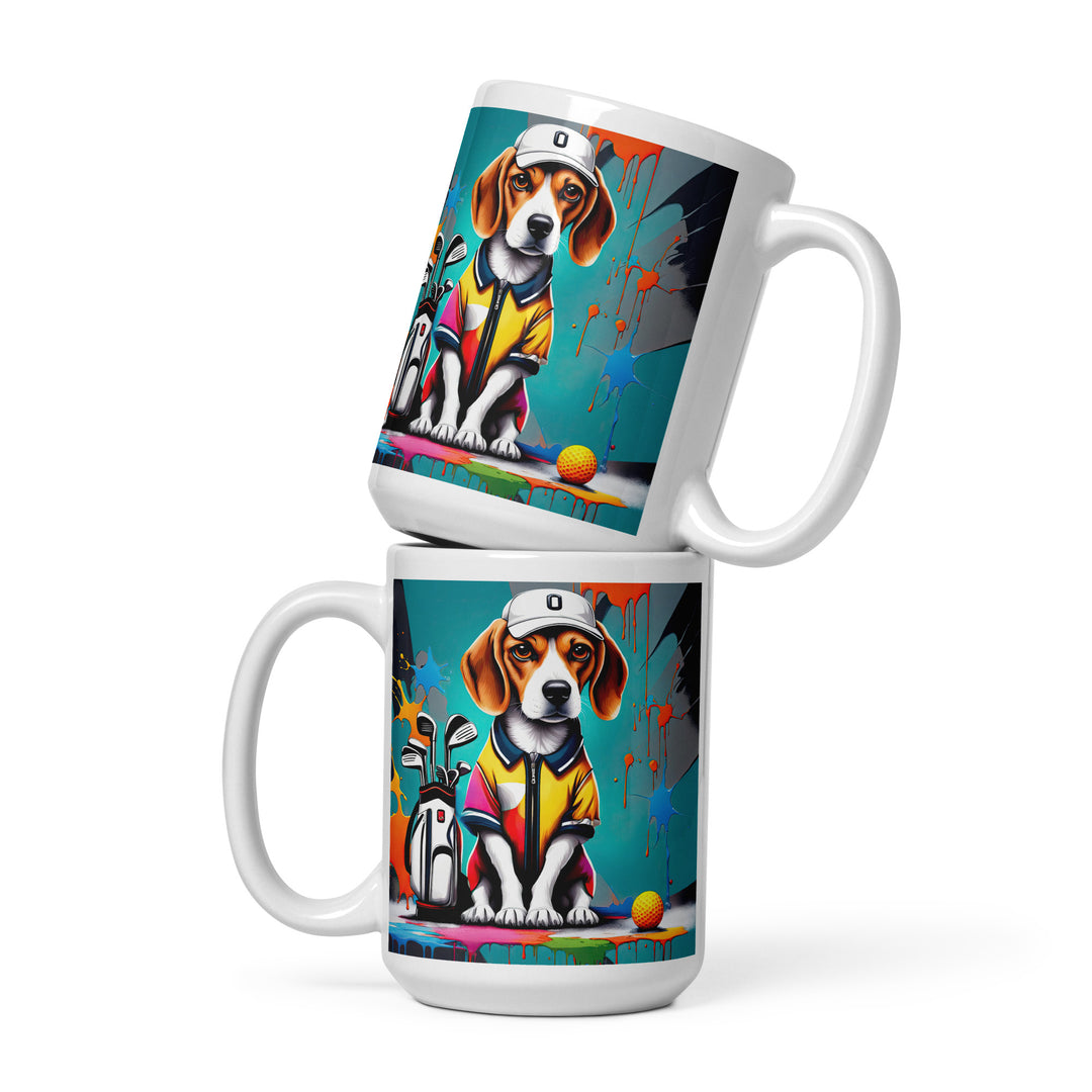 Beagle Golfer- White glossy mug v4