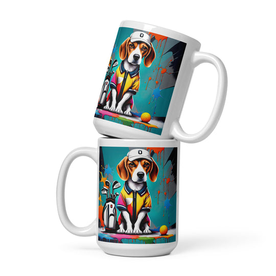 Beagle Golfer- White glossy mug v4