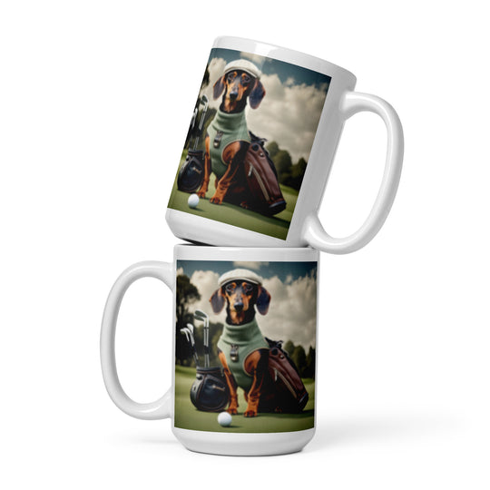 Dachshund Golfer- White glossy mug