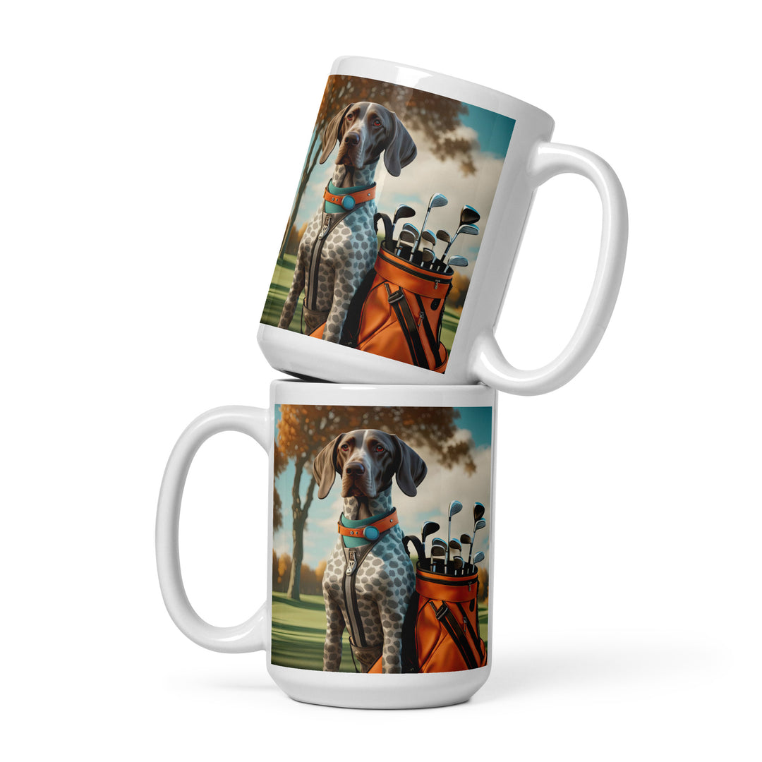 German Shorthaired Pointer Golfer- White glossy mug