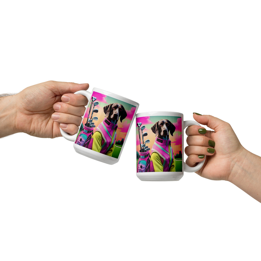 German Shorthaired Pointer Golfer- White glossy mug v3