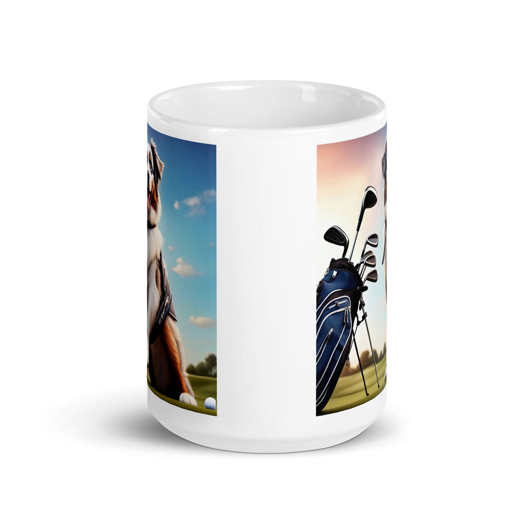 Australian Shepherd Golfer- White glossy mug