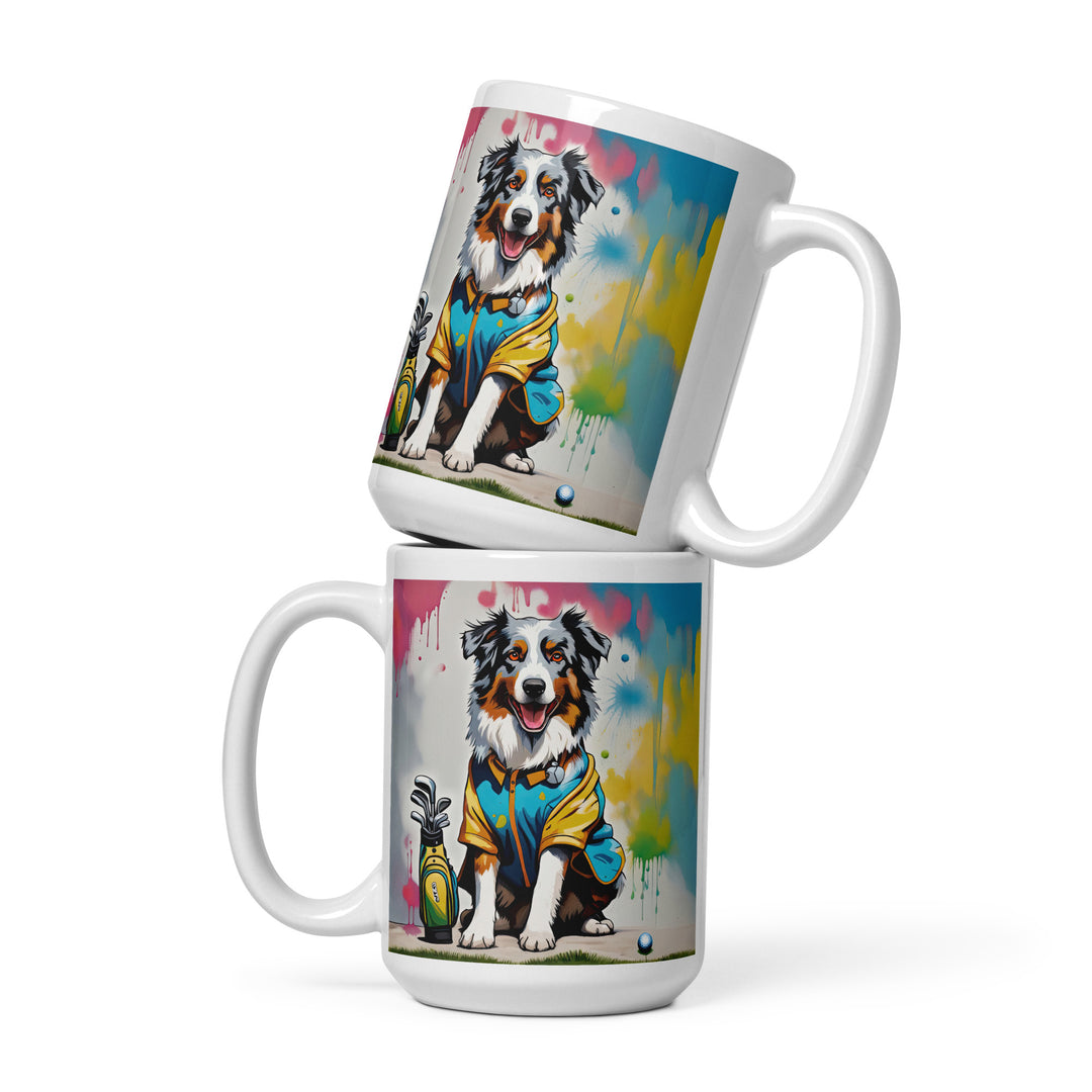 Australian Shepherd Golfer- White glossy mug v3