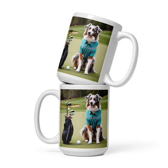 Australian Shepherd Golfer- White glossy mug v4