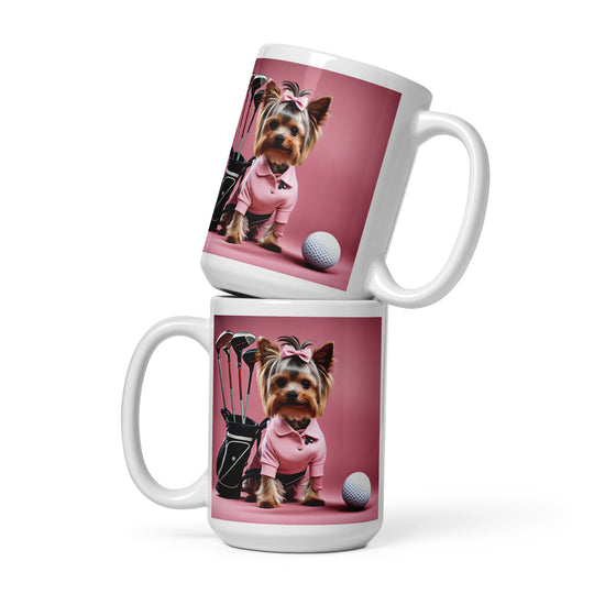 Yorkshire Terrier Golfer- White glossy mug