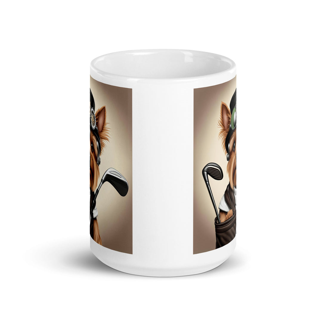 Yorkshire Terrier Golfer- White glossy mug v3