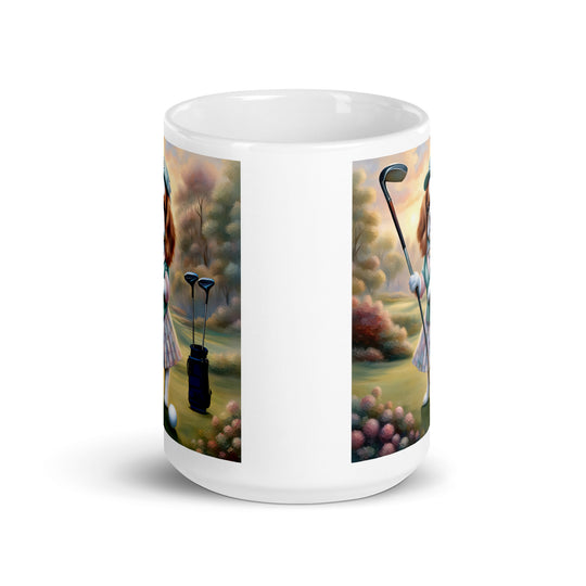 Cavalier King Charles Spaniel Golfer- White glossy mug