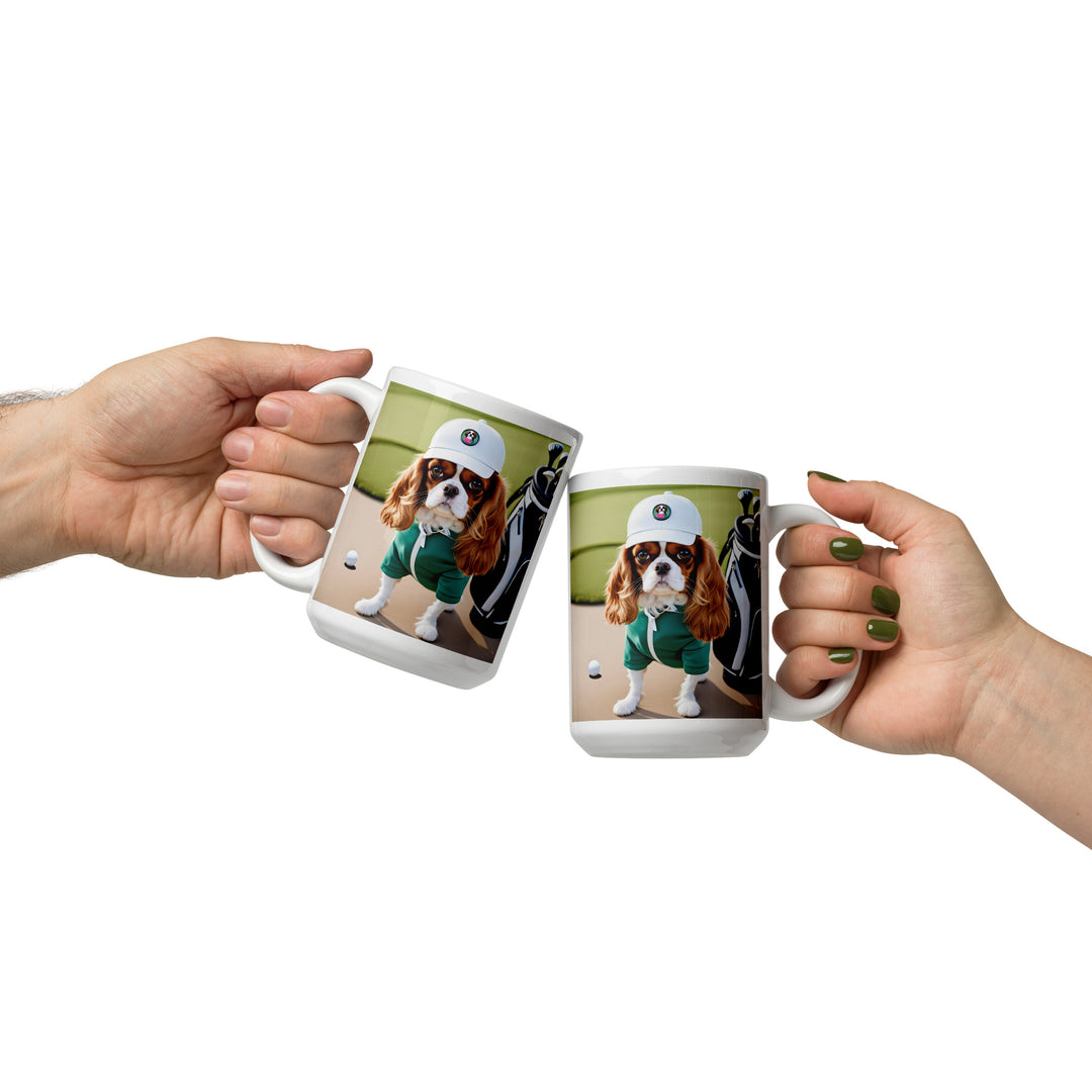 Cavalier King Charles Spaniel Golfer- White glossy mug v4