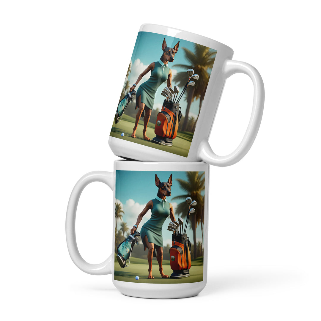 Doberman Pinscher Golfer- White glossy mug v2