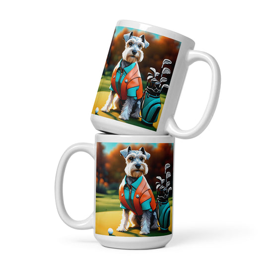 Miniature Schnauzer Golfer- White glossy mug v3
