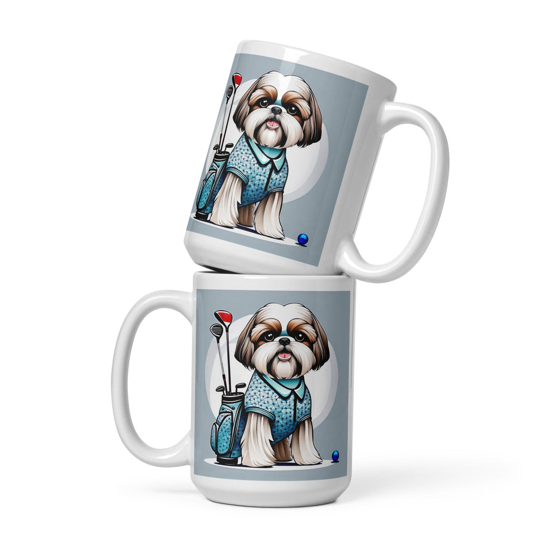 Shih Tzu Golfer- White glossy mug v3