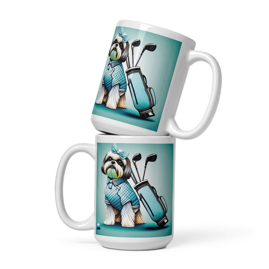 Shih Tzu Golfer- White glossy mug v4