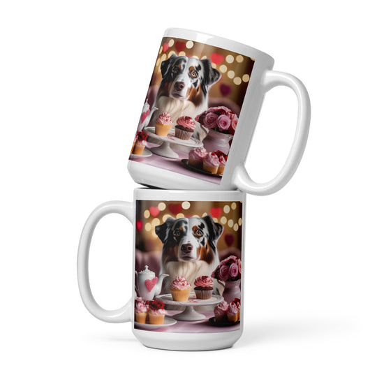 Australian Shepherd Romantic- White glossy mug