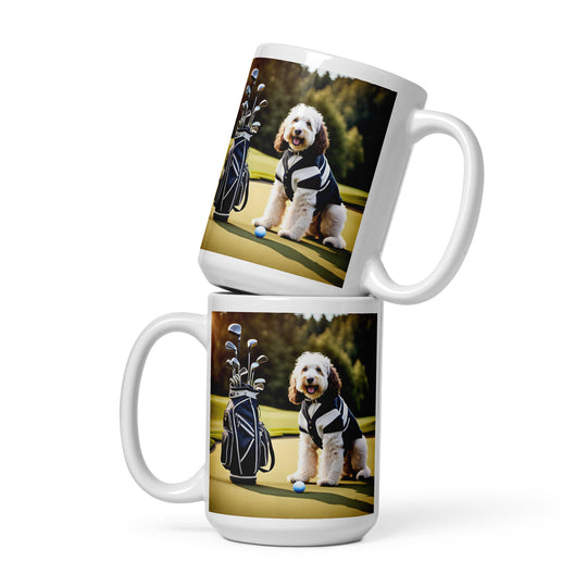 Bernedoodle Golfer- White glossy mug