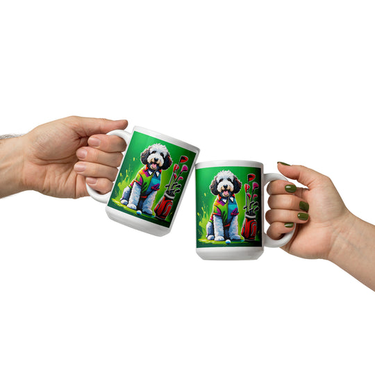 Bernedoodle Golfer- White glossy mug v7