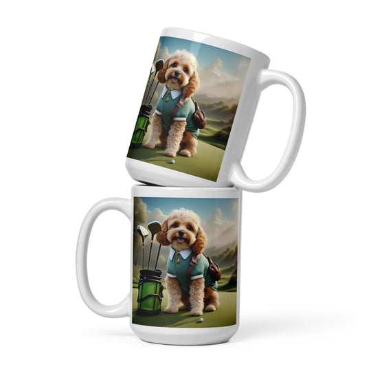 Cavapoo Golfer- White glossy mug