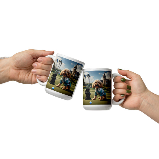 Cavapoo Golfer- White glossy mug v6