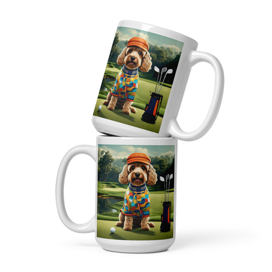 Cockapoo Golfer- White glossy mug v2