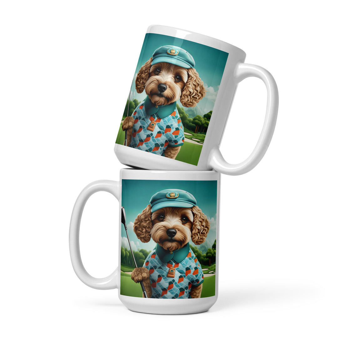 Cockapoo Golfer- White glossy mug v3