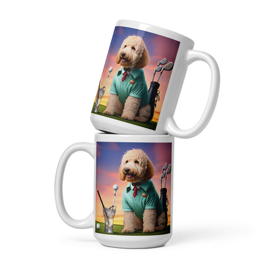 Goldendoodle Golfer- White glossy mug v5