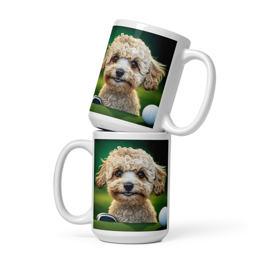 Maltipoo Golfer- White glossy mug v6