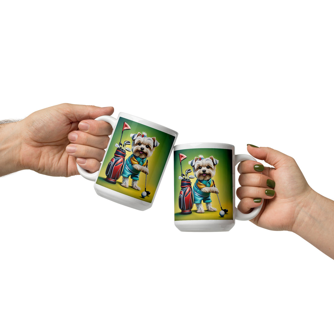Morkie Golfer- White glossy mug v4