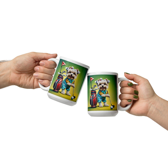 Morkie Golfer- White glossy mug v4