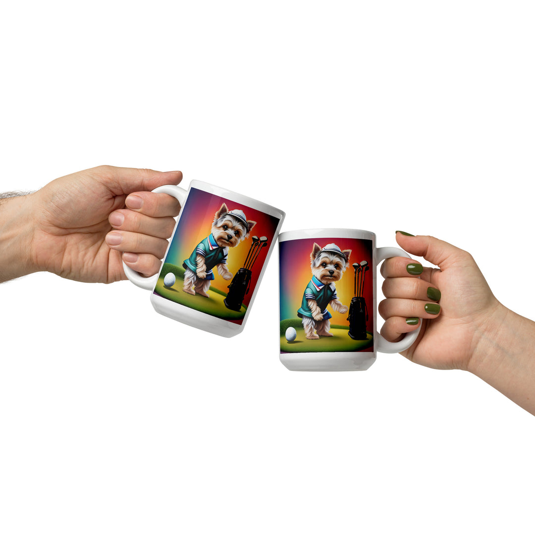 Morkie Golfer- White glossy mug v5