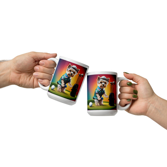 Morkie Golfer- White glossy mug v5