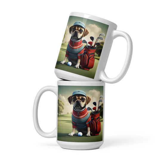 Puggle Golfer- White glossy mug v3