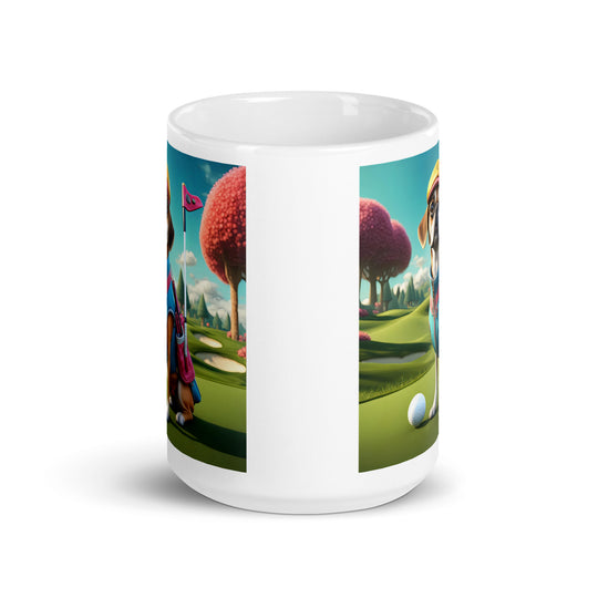 Puggle Golfer- White glossy mug v8