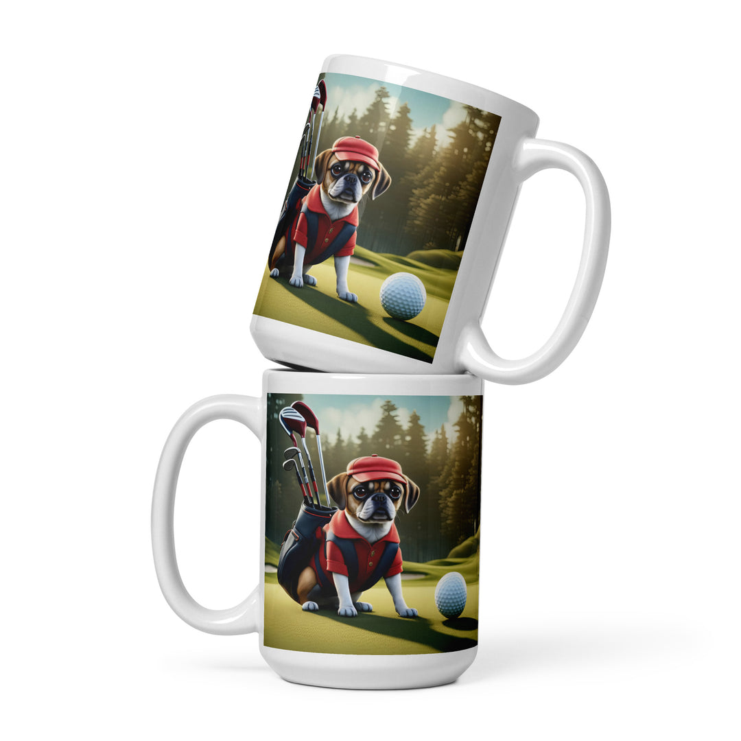 Puggle Golfer- White glossy mug v9