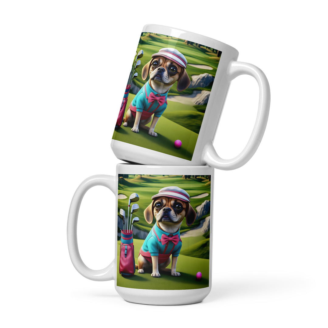 Puggle Golfer- White glossy mug v10