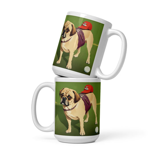 Puggle Golfer- White glossy mug v11