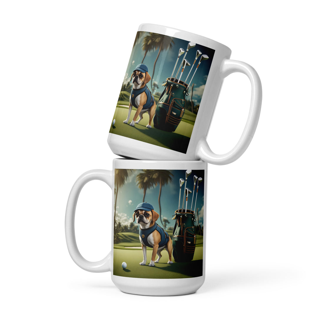 Puggle Golfer- White glossy mug v13