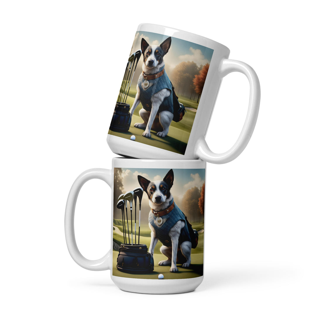 Texas Heeler Golfer- White glossy mug v5