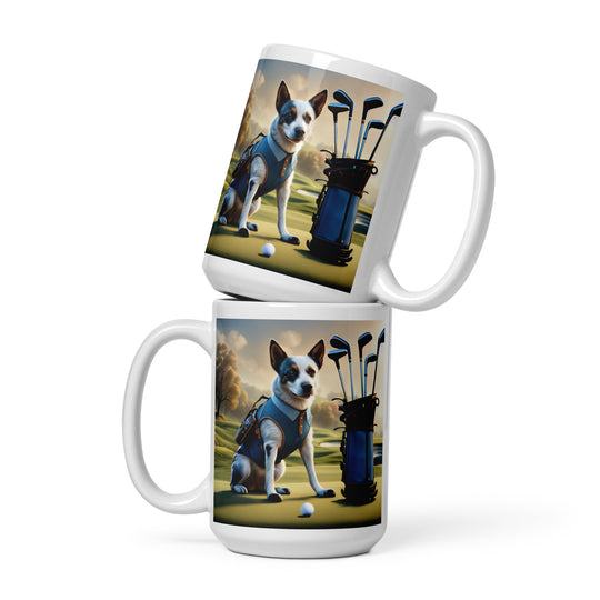 Texas Heeler Golfer- White glossy mug v7