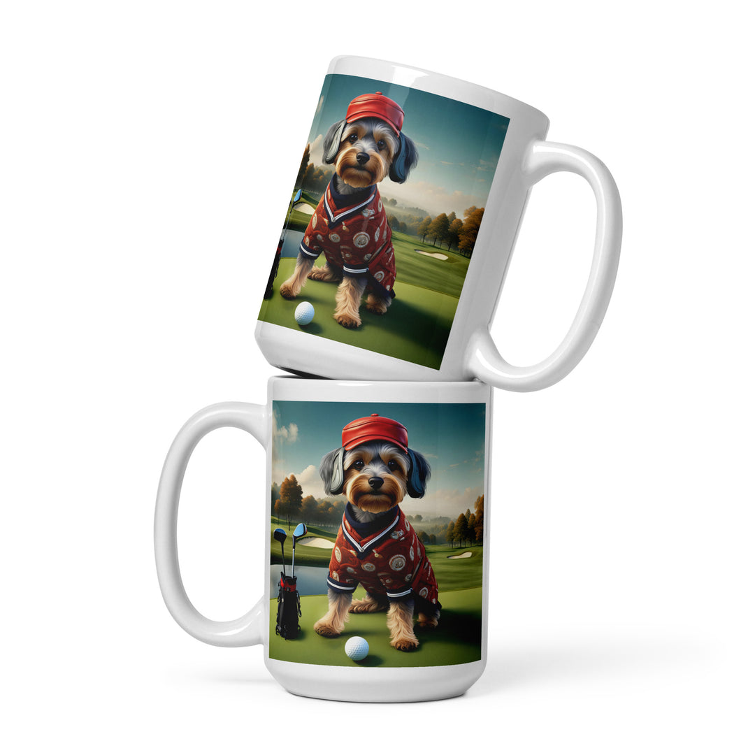 Yorkipoo Golfer- White glossy mug v2