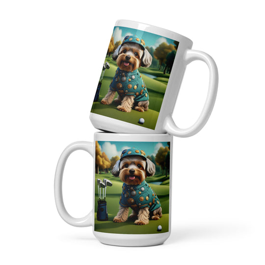 Yorkipoo Golfer- White glossy mug v3