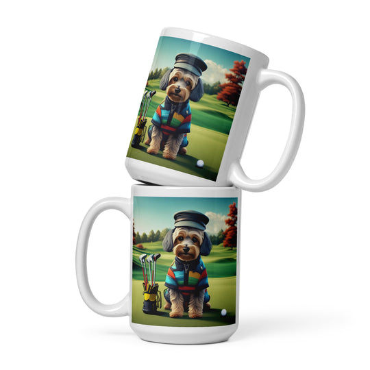 Yorkipoo Golfer- White glossy mug v5