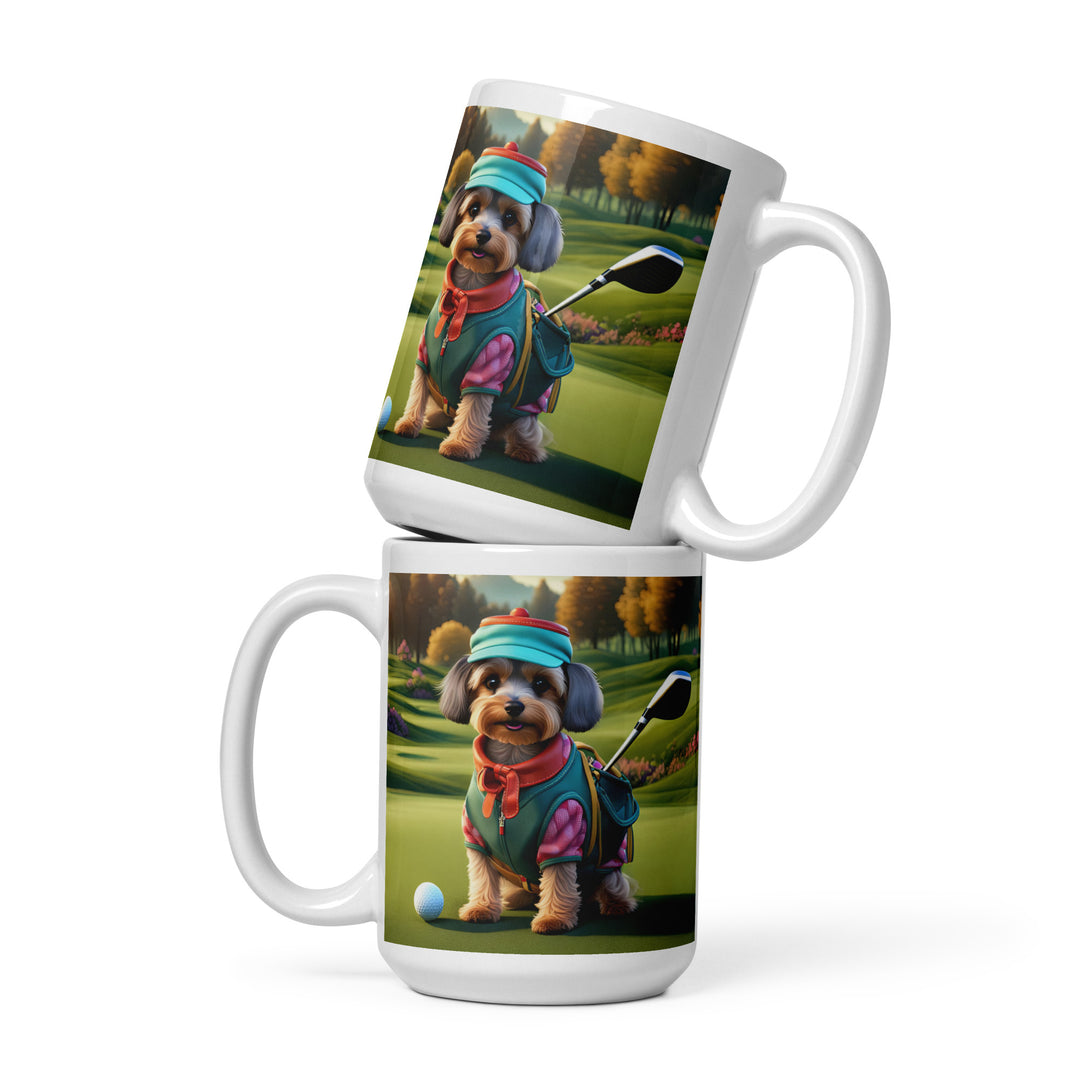 Yorkipoo Golfer- White glossy mug v15