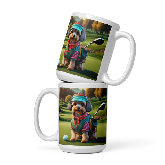 Yorkipoo Golfer- White glossy mug v15