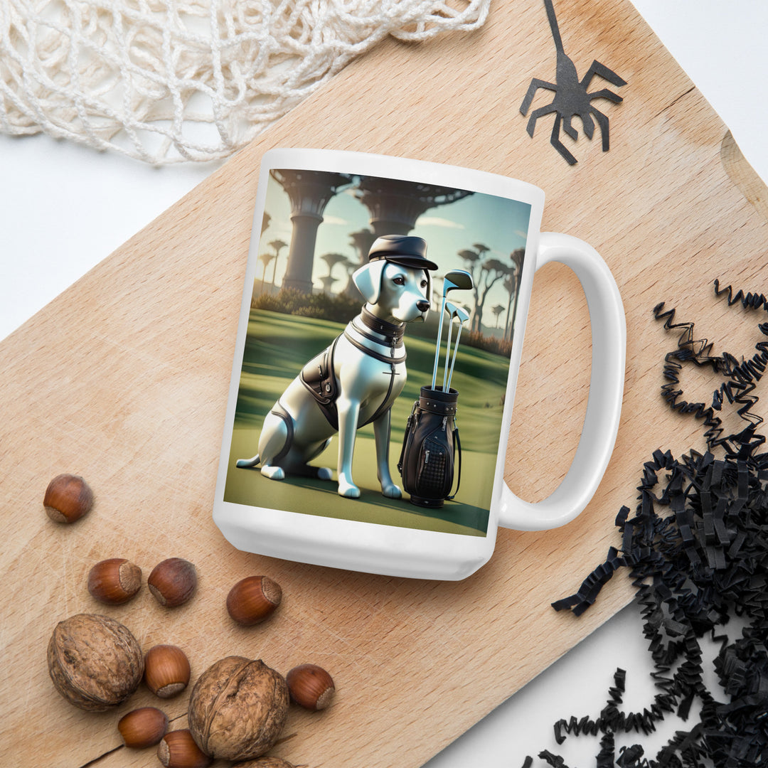 White glossy mug-Labrador Retriever Golfer V15