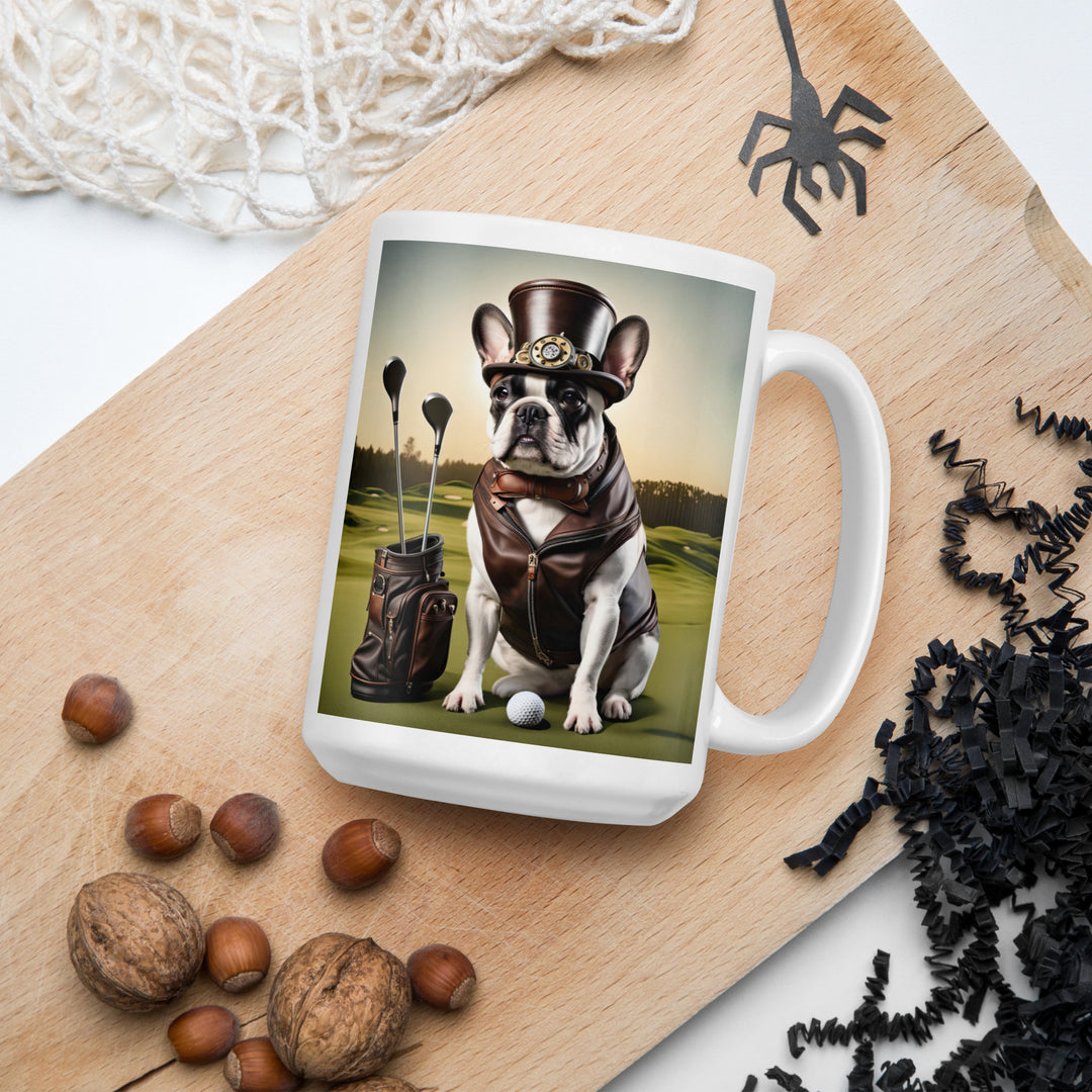 White glossy mug-French Bulldog Golfer V18