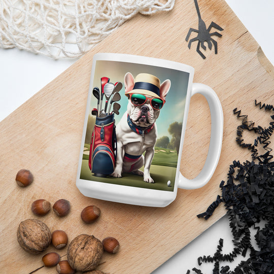 White glossy mug-French Bulldog Golfer V20