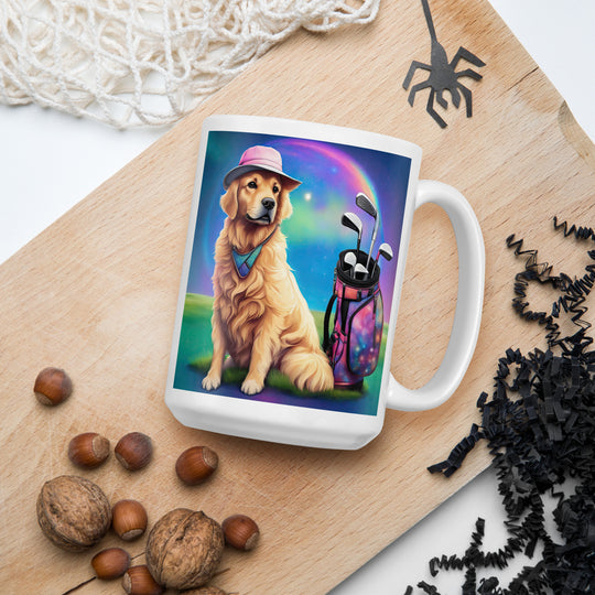 Golden Retriever Golfer- White glossy mug v8